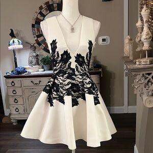 Muehleder Elegant Black and White Lace Dress